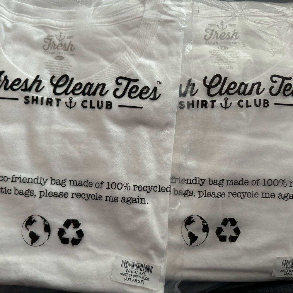 Lot of 2 Brand New Fresh Clean Tees Shirt Club size 3X white crew neck t-shirts